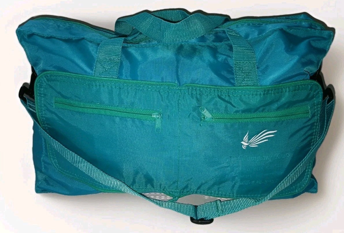 Vintage Y2K Stow Away Packable Duffel Bag Turquoise Compact Travel Bag