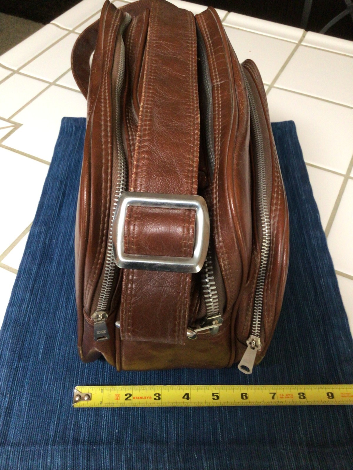 Vintage Brown Travel Bag Luggage Carry On Soft Vinyl Tote Shoulder Strap ~718A