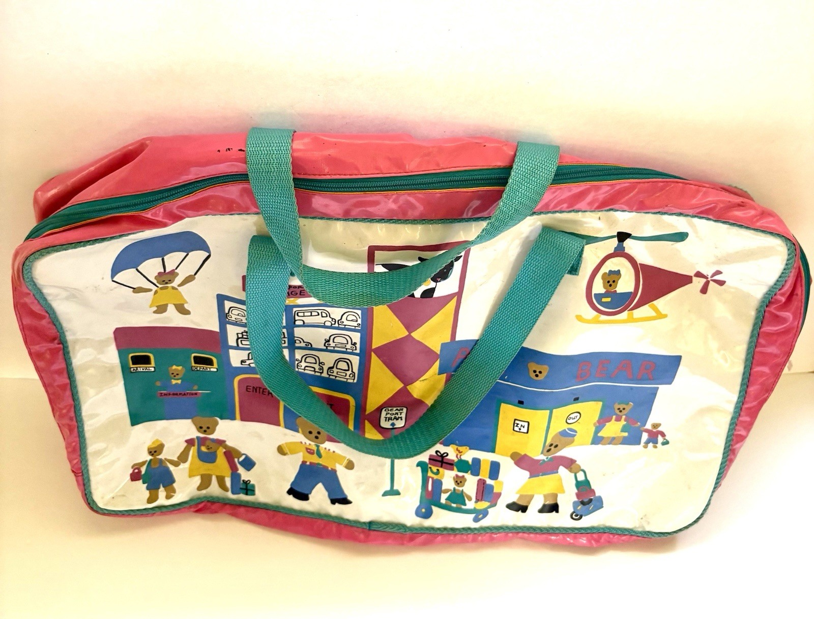 Vtg 1980s Child’s Travel Bag GEAR BEAR KIDS Zippered Suitcase Carry-On 21”x12x5”