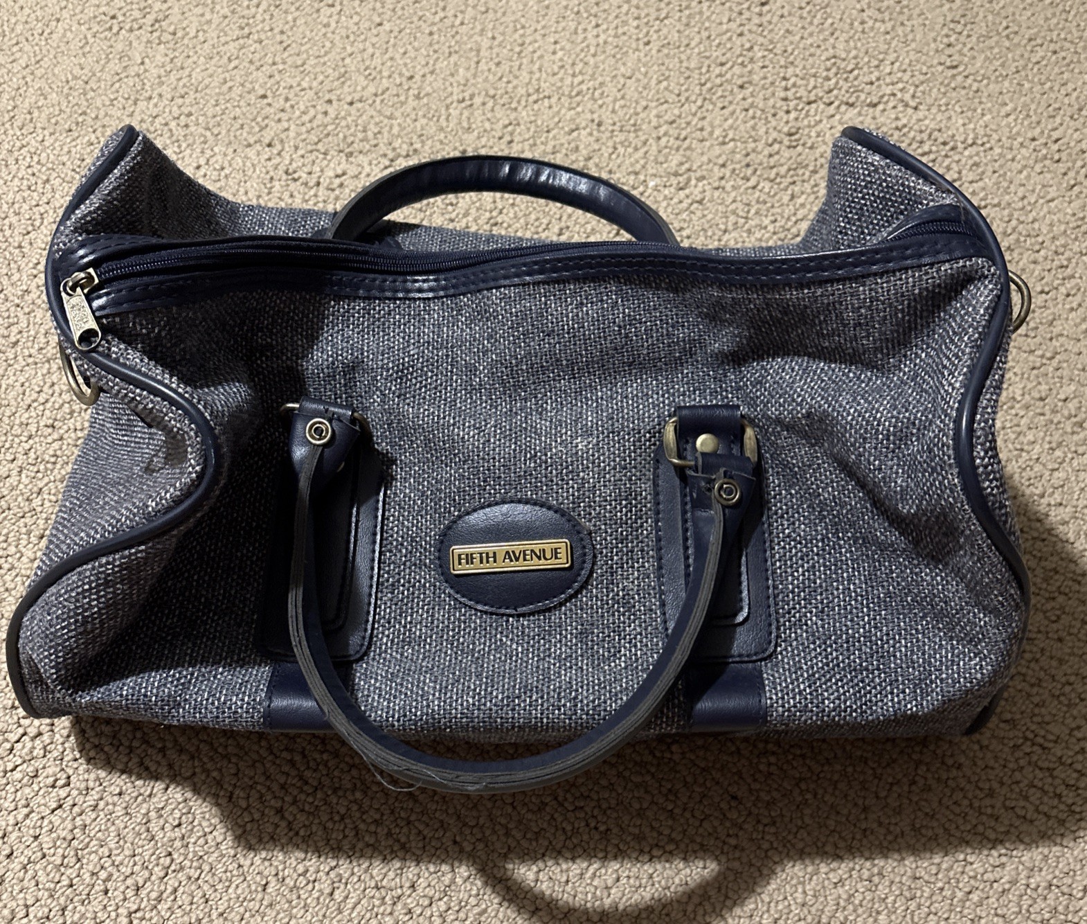 Vtg Fifth Avenue Vintage Luggage Set Blue Tweed Set Of 3 W/ Buckles