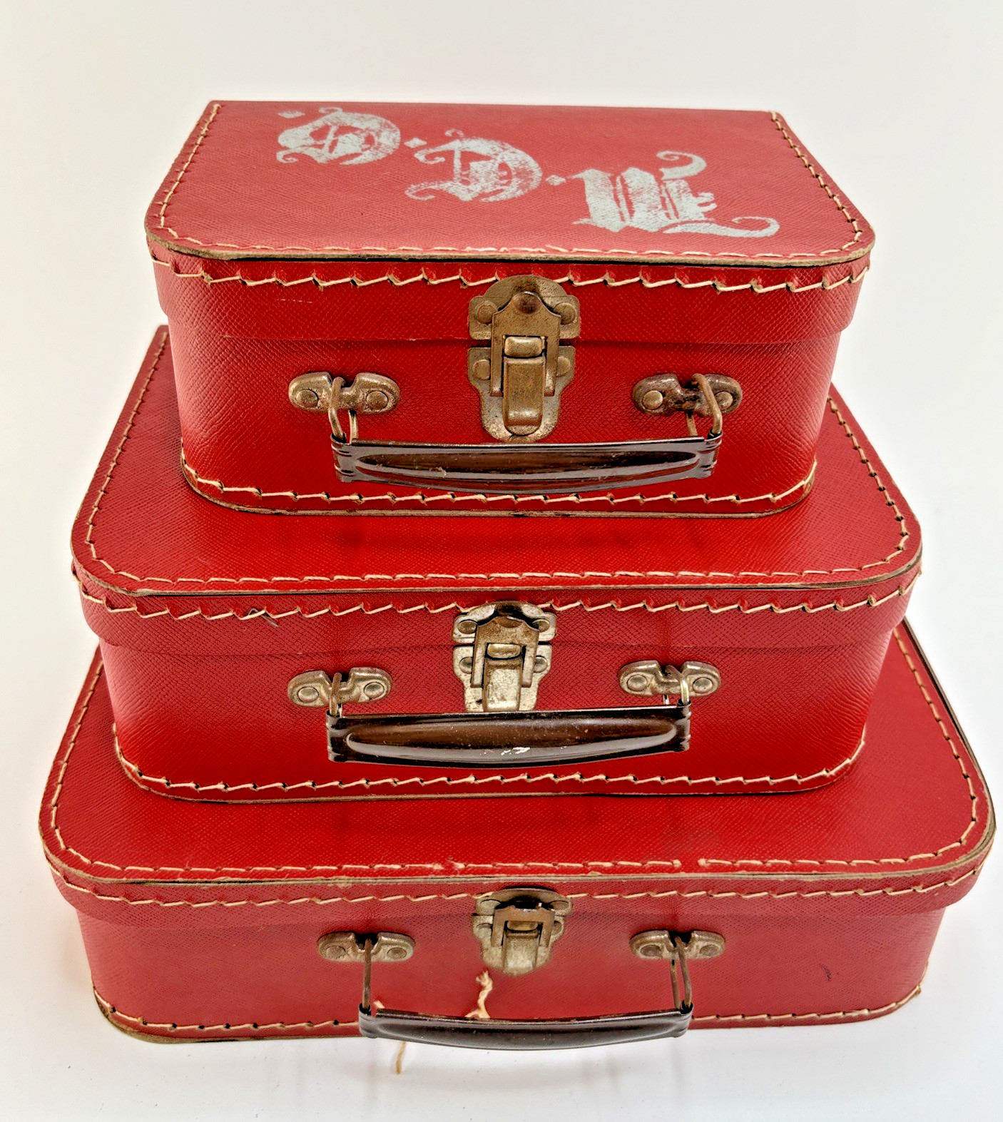 Vintage 3 Piece Childs Red Luggage Suitcase Set 1950s Made In Czechoslovakia