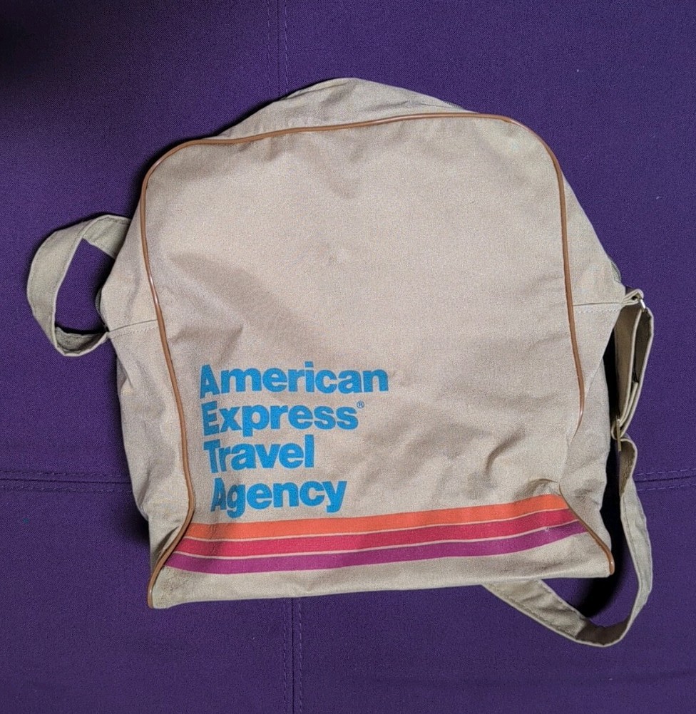 Vintage 70s 80s American Express Vacations Canvas Carry On Travel Small Tote Bag