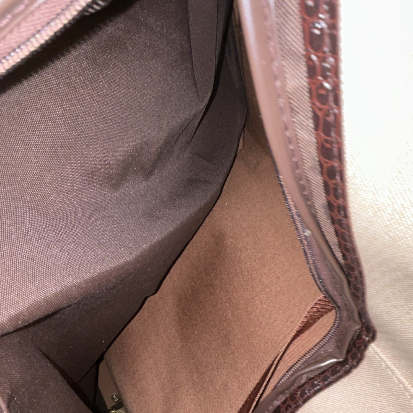 Beige & Brown Zip Garment Bag w/ Brown Trim, Hanger Hook, Handle, Strap