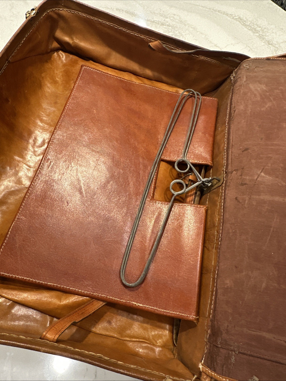 Vintage 1930s Leather Suitcase Valaise Decor Storage Dominican customs labels