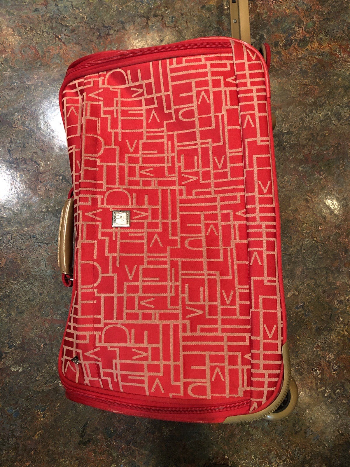 Vintage Diane von Fürstenberg DVF Red W/ White Monogram 2 Wheel Rolling Suitcase