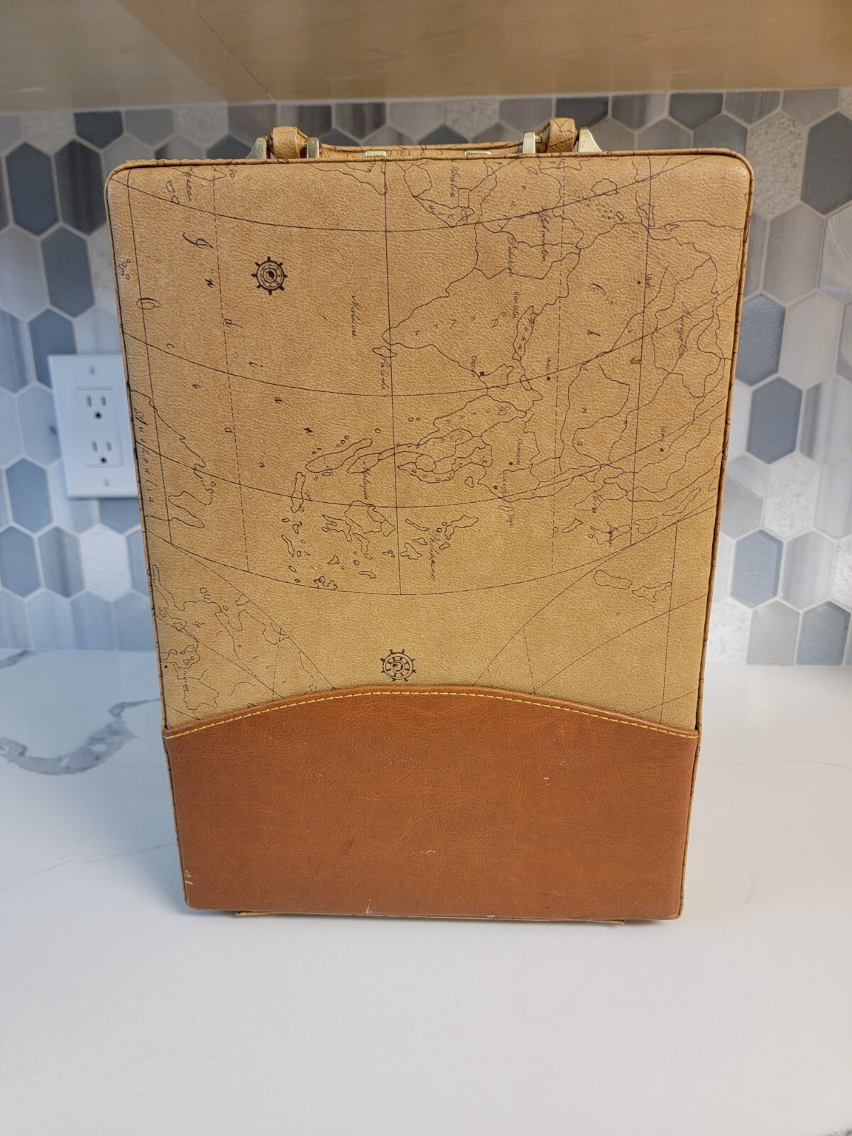 Vintage Briefcase Attache Map Pattern Perfect for Tablets or Art Supplies