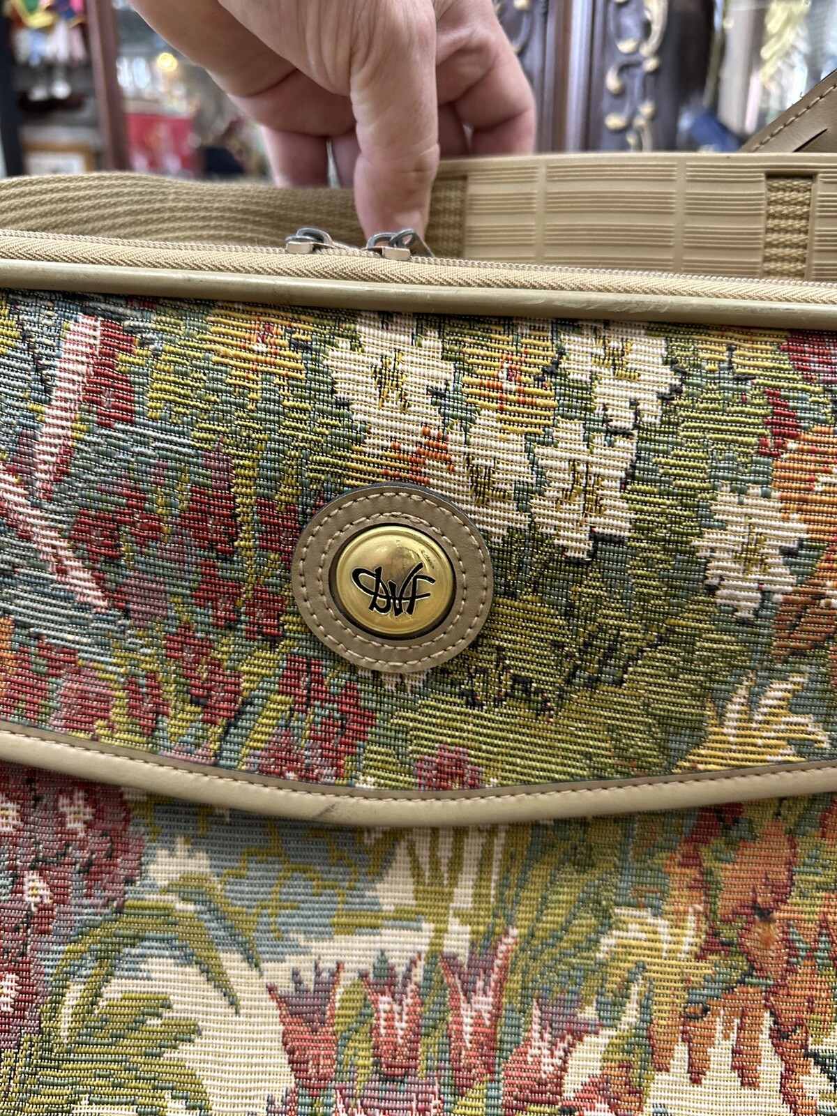 Set 2 Vintage 80s Diane Von Furstenberg Tapestry Floral Suitcases Bags