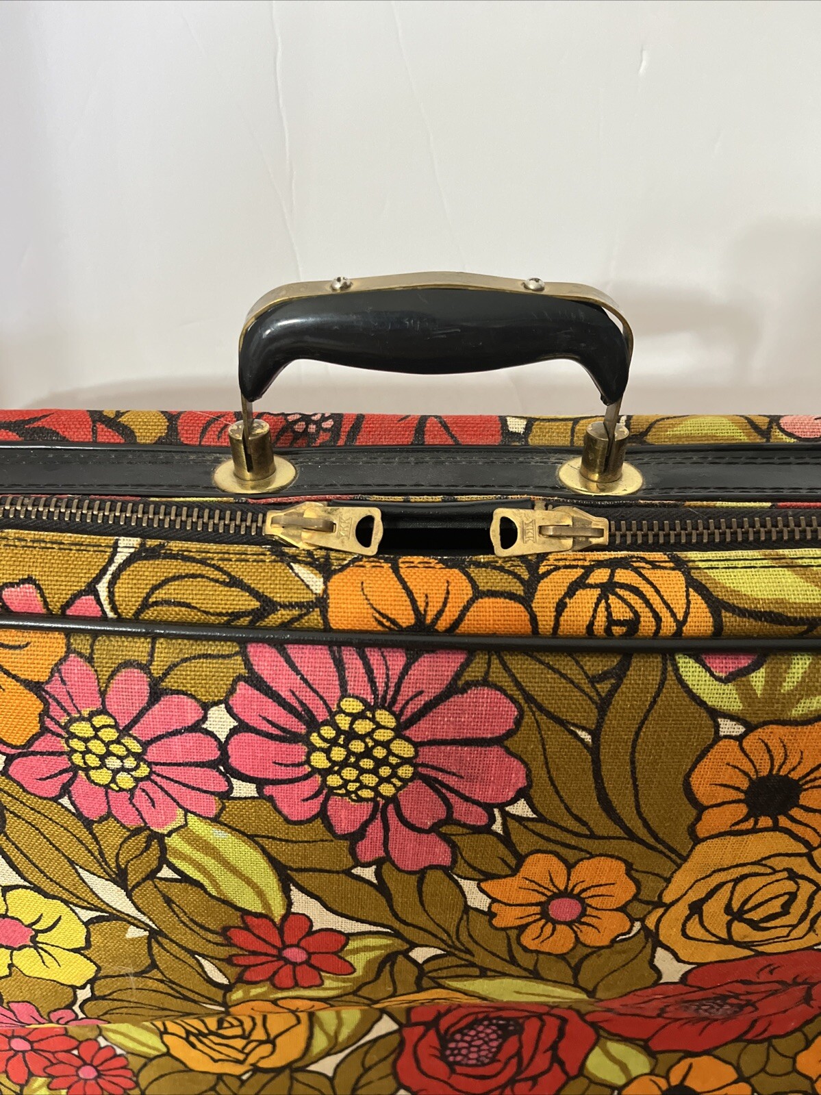 Vtg 1960’s 1970’s Flower Power Floral Suitcase Travel Bag Luggage Briefcase Mod