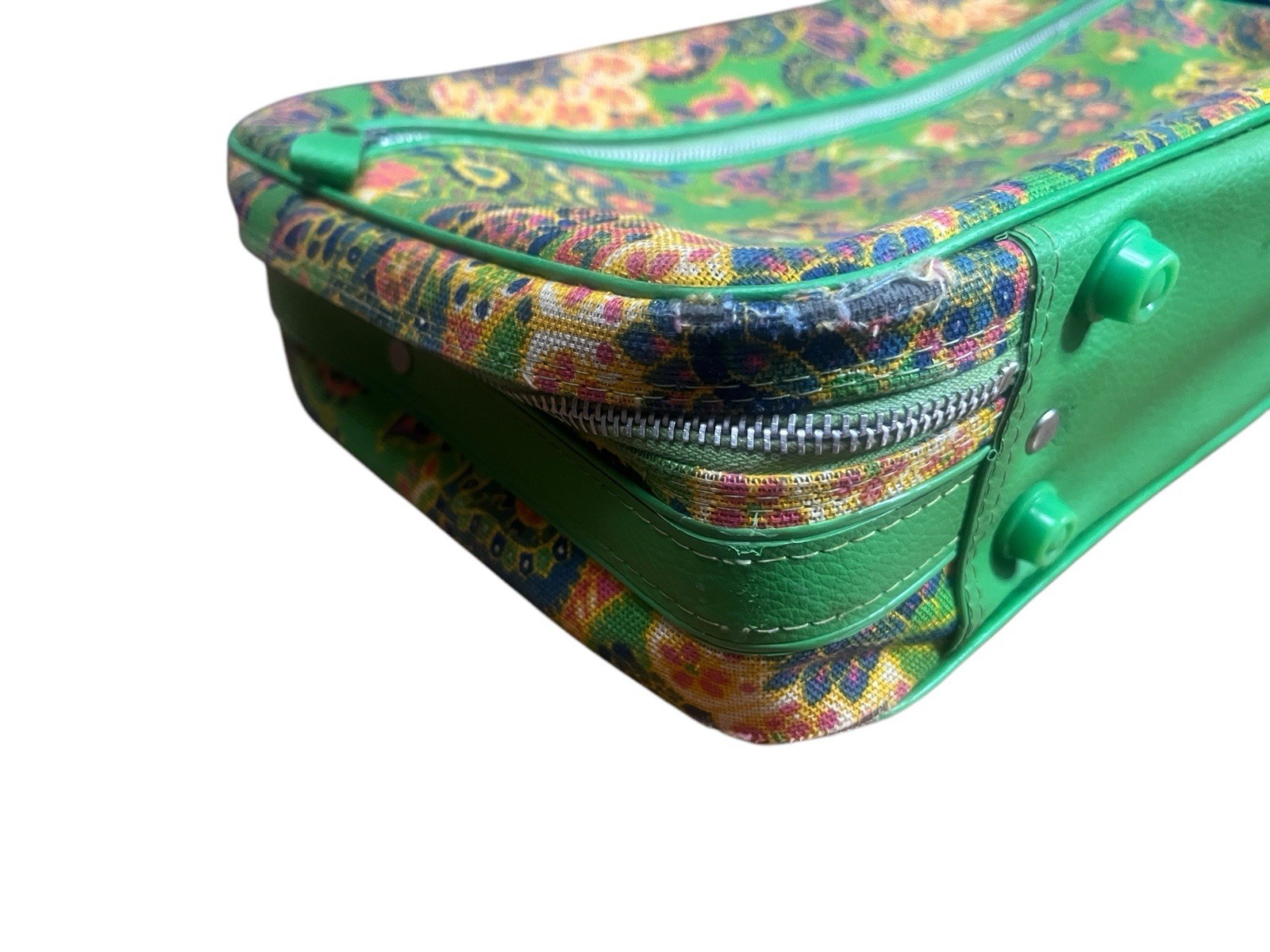 Vintage 60s/70s Penguin Green Floral Groovy Overnight Suitcase