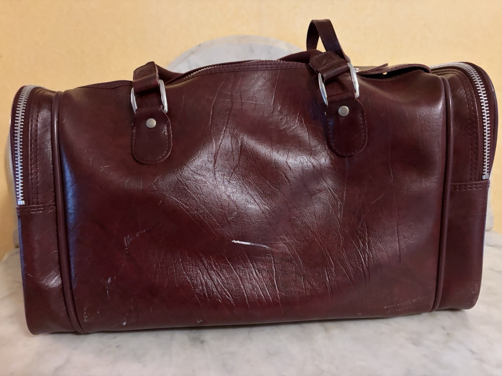 American Tourister Carry-On Vintage Duffle Bag Brown Leather Handles See Pics