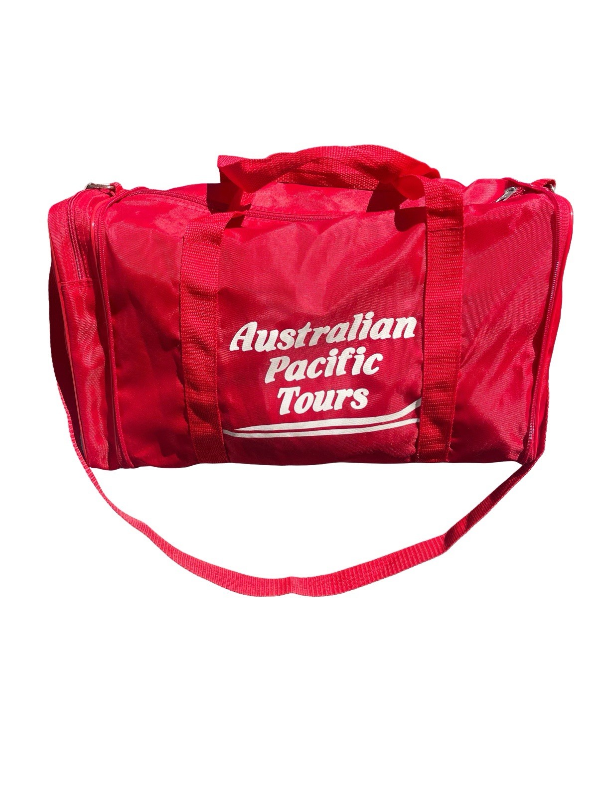 Vintage Australian Pacific Tours Travel Bag Red Shoulder Strap Carry-On Luggage