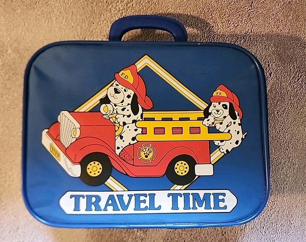 VTG Travel Time Childs Suitcase/Toy Storage Case Zip Fire Truck Dalmation 9 x 12