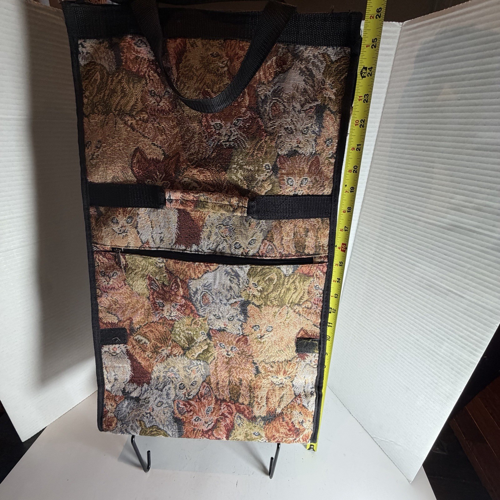 Vintage Tapestry Shopping Bag Cart With Wheels Foldable Travel Bag Cats