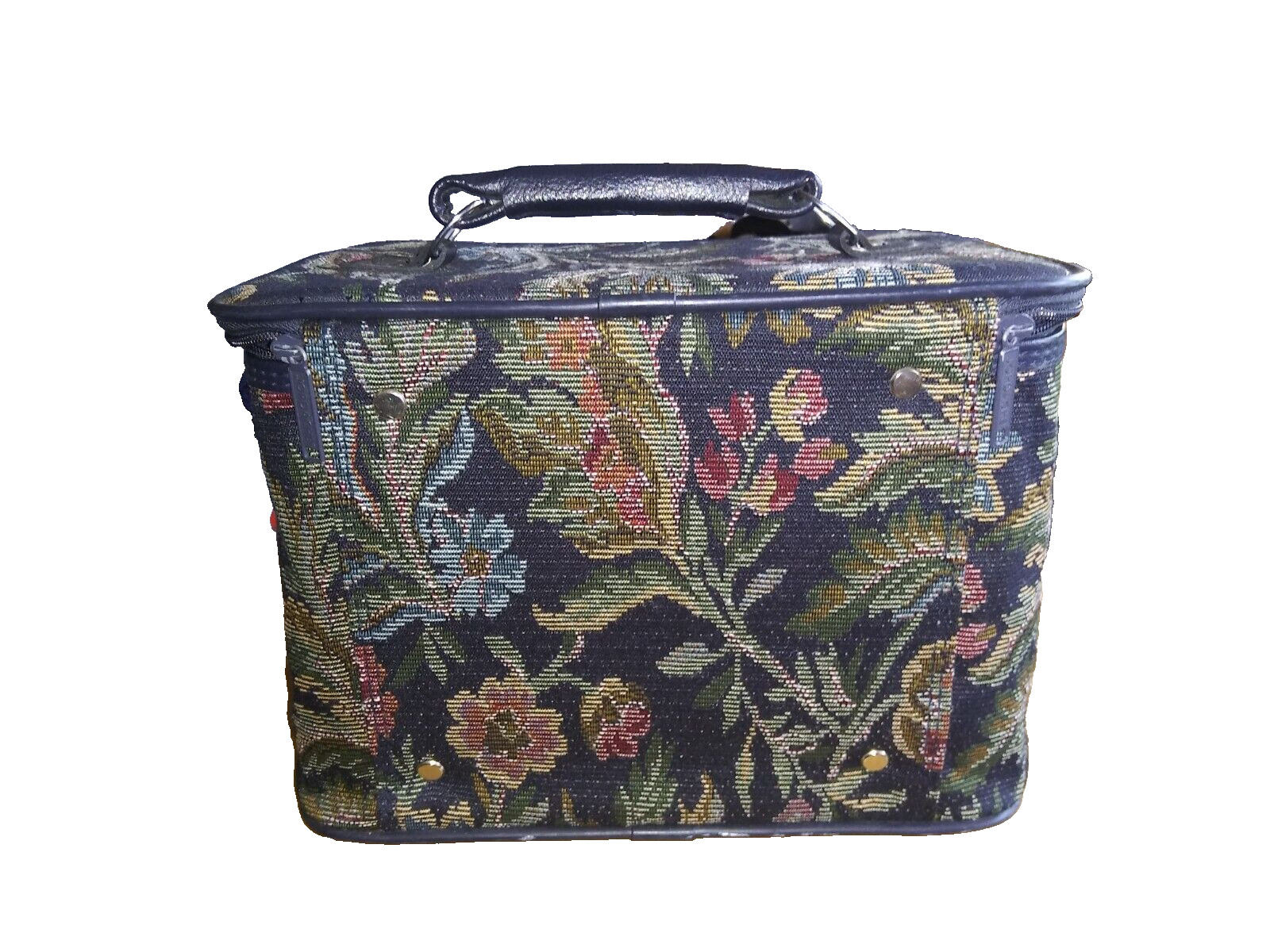 VTG Jordache Floral Tapestry Makeup Bag Green Leaf Travel Tote with Handle