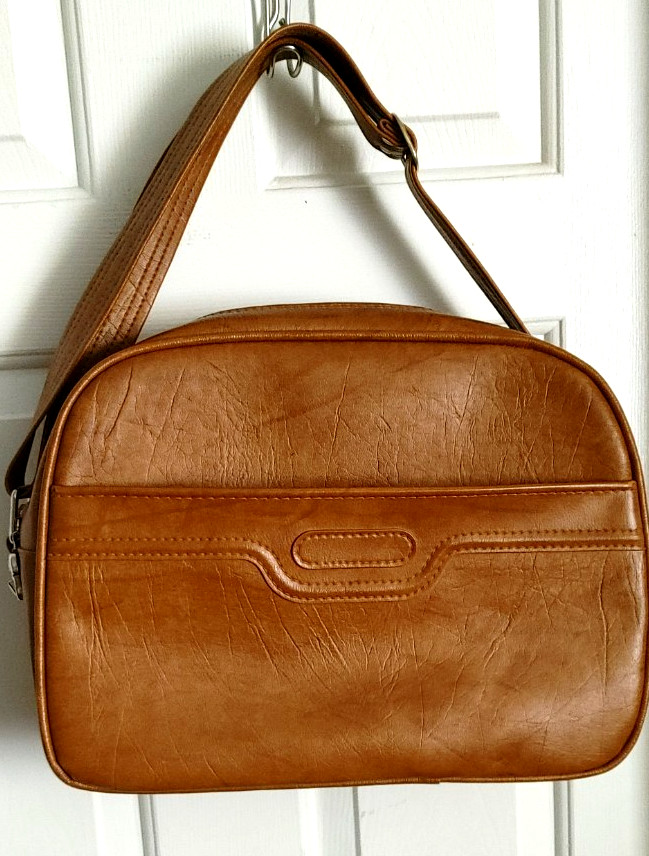 Vintage SAMSONITE Orange Travel Shoulder Bag Faux Leather Vinyl Carry On Luggage