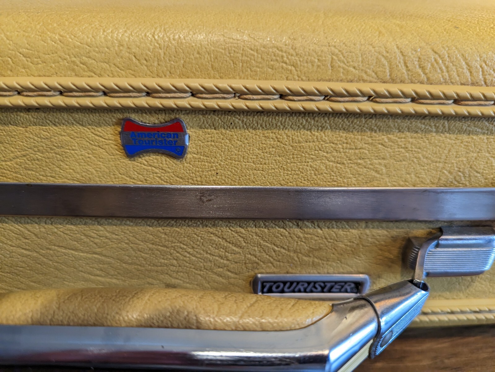 Vintage American Tourister Hard Suitcase With Mirror Mustard Yellow 18x13x5