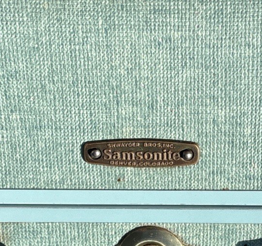 1950s Samsonite Luggage Suitcases Marbled Blue 4 piece wOriginal Bakelite