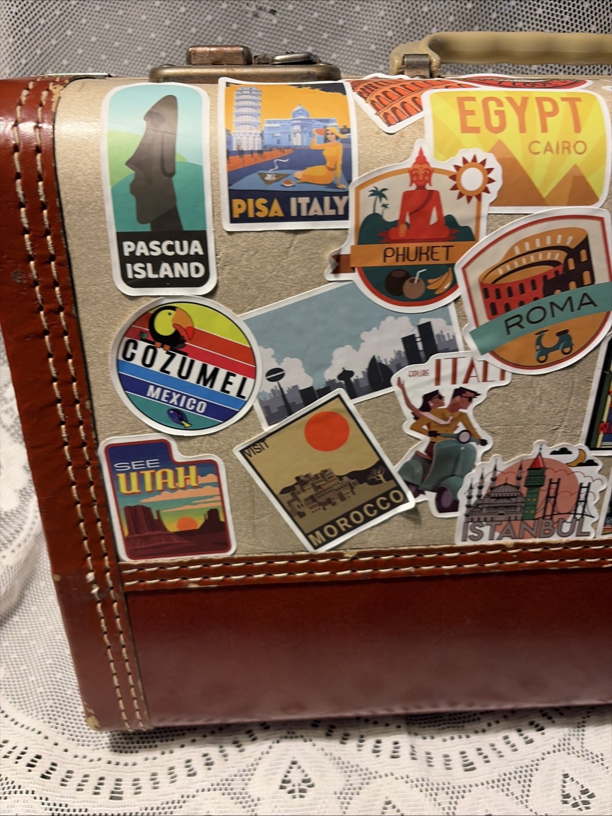 Vintage Carry-On Over Nighter Suitcase World Travel Stickers Retirement Party