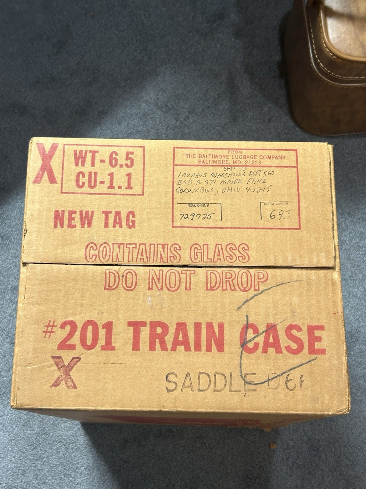 Vintage Amelia Earhart Brown Train Case Travel Luggage & Overnight Bag w/Box