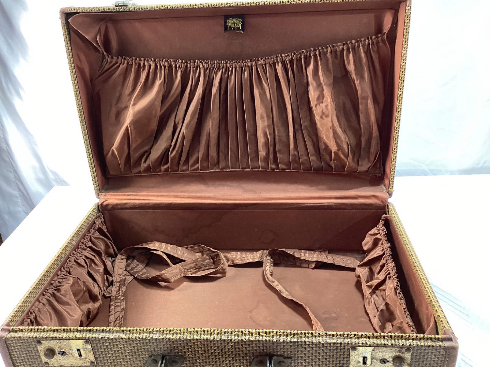 Vintage Wheary Luggage Brown Tweed Hardshell Suitcase 20x13x7 No Key