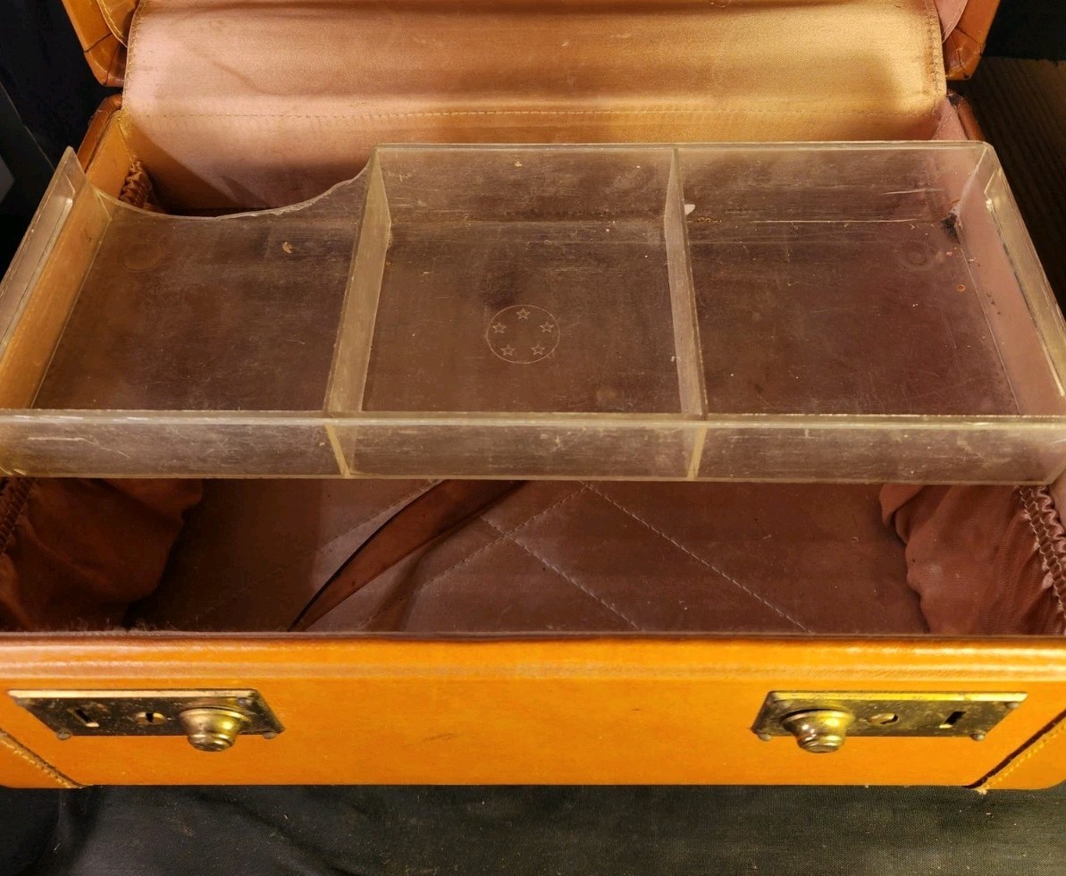Vintage Samsonite Leather Train Case Makeup Cosmetic Box Hard Shell