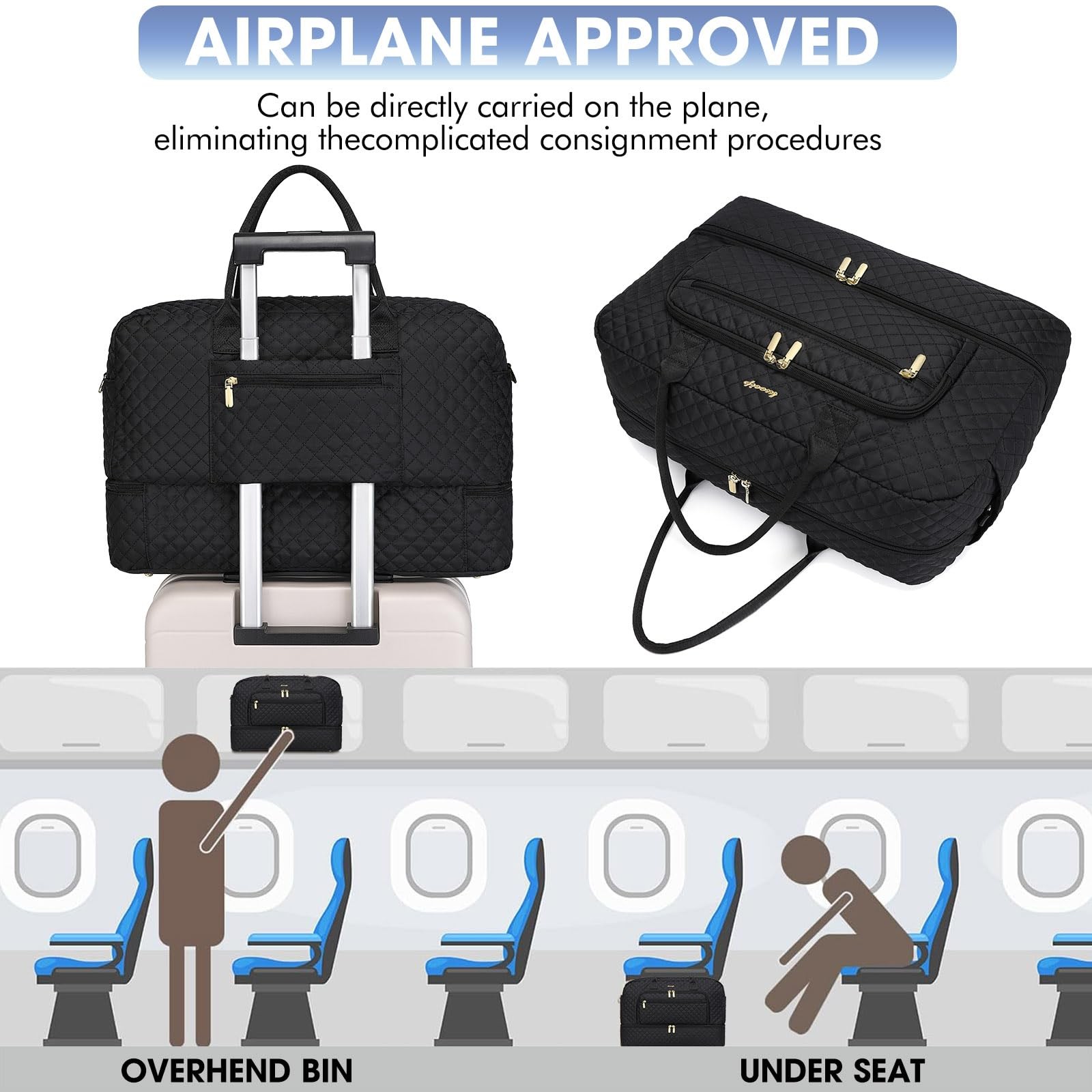 Luocip Large Women Travel Duffle Bag Carry On Bag Wet Toiletry Pocket For