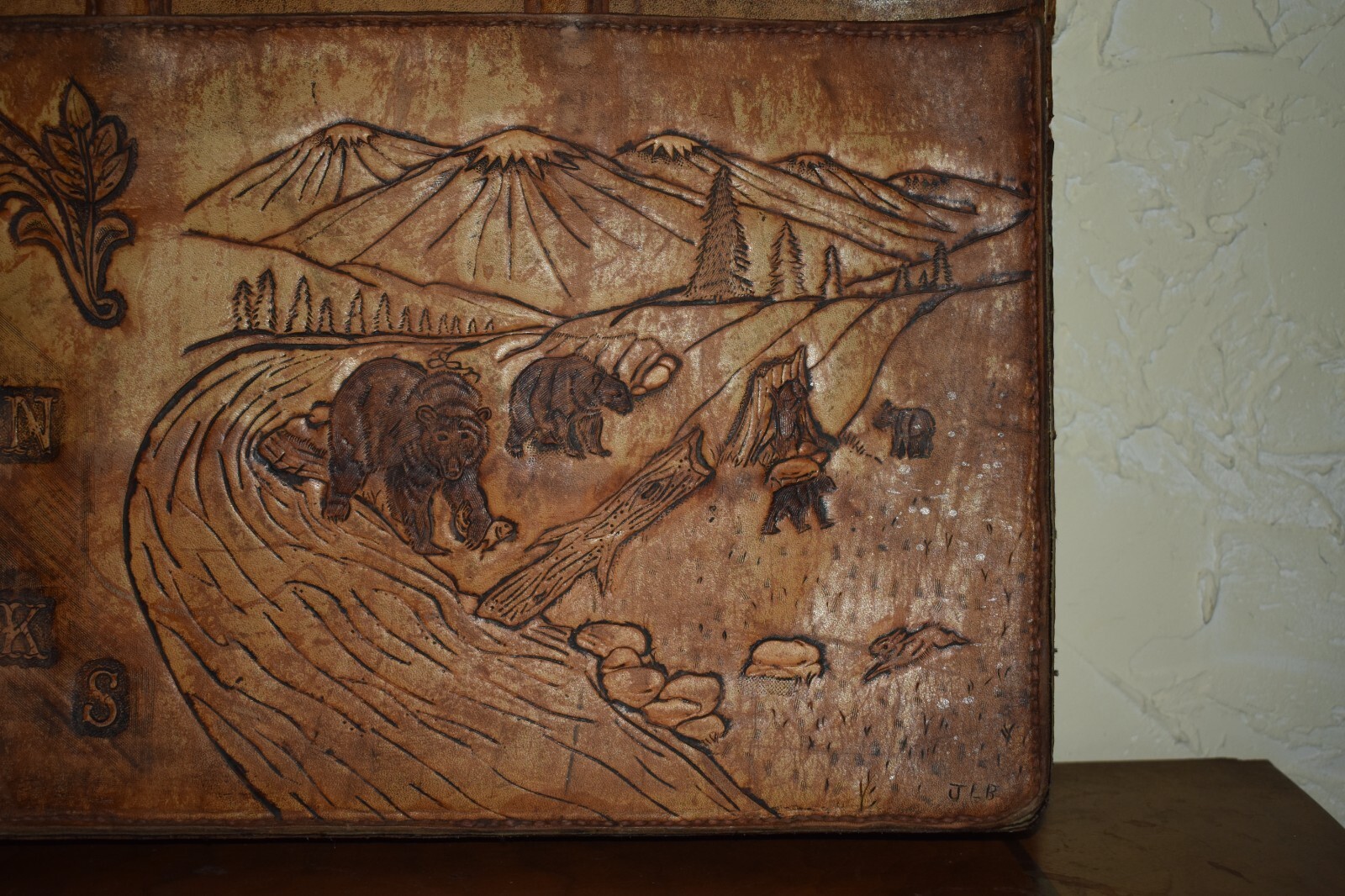 Authentic Original Hand Tooled Briefcase Brookline Farm Scene And Wildlife Scene