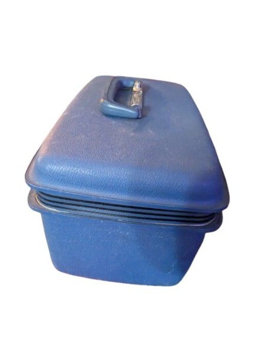 Samsonite Blue Train Case With Mirror Tray and Key Vintage
