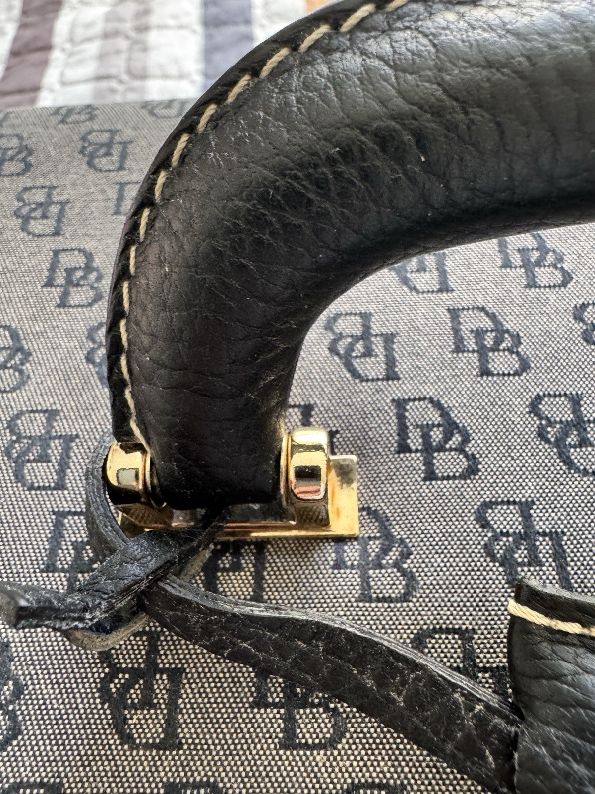 Vintage Dooney And Bourke Monogram Canvas Train Case Vanity Box Black And Gray