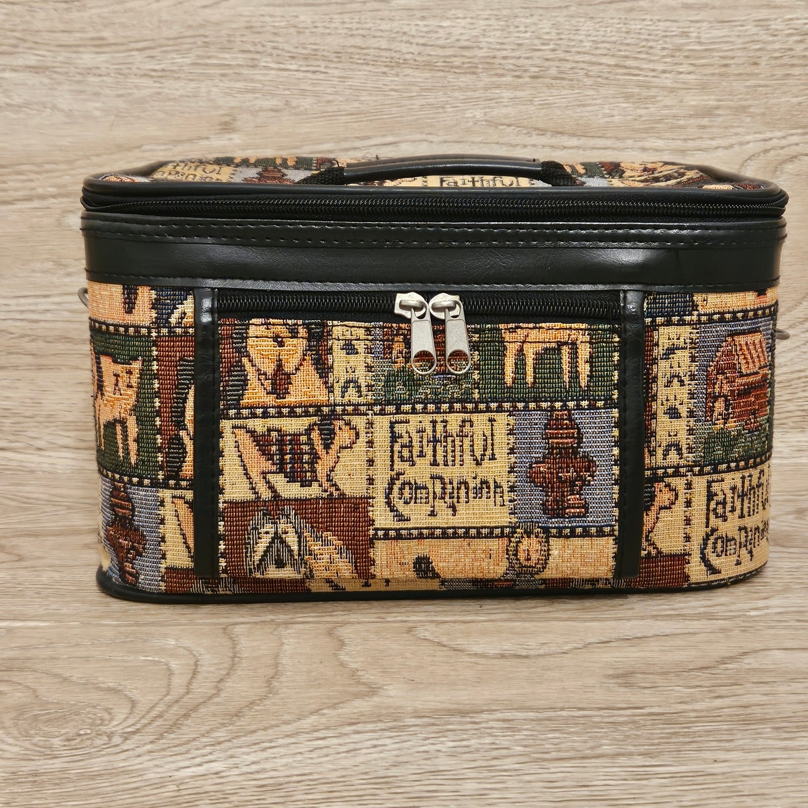 Vintage Dog Tapestry Travel Bag Faithful Companion Scottie Dog Makeup Suitcase