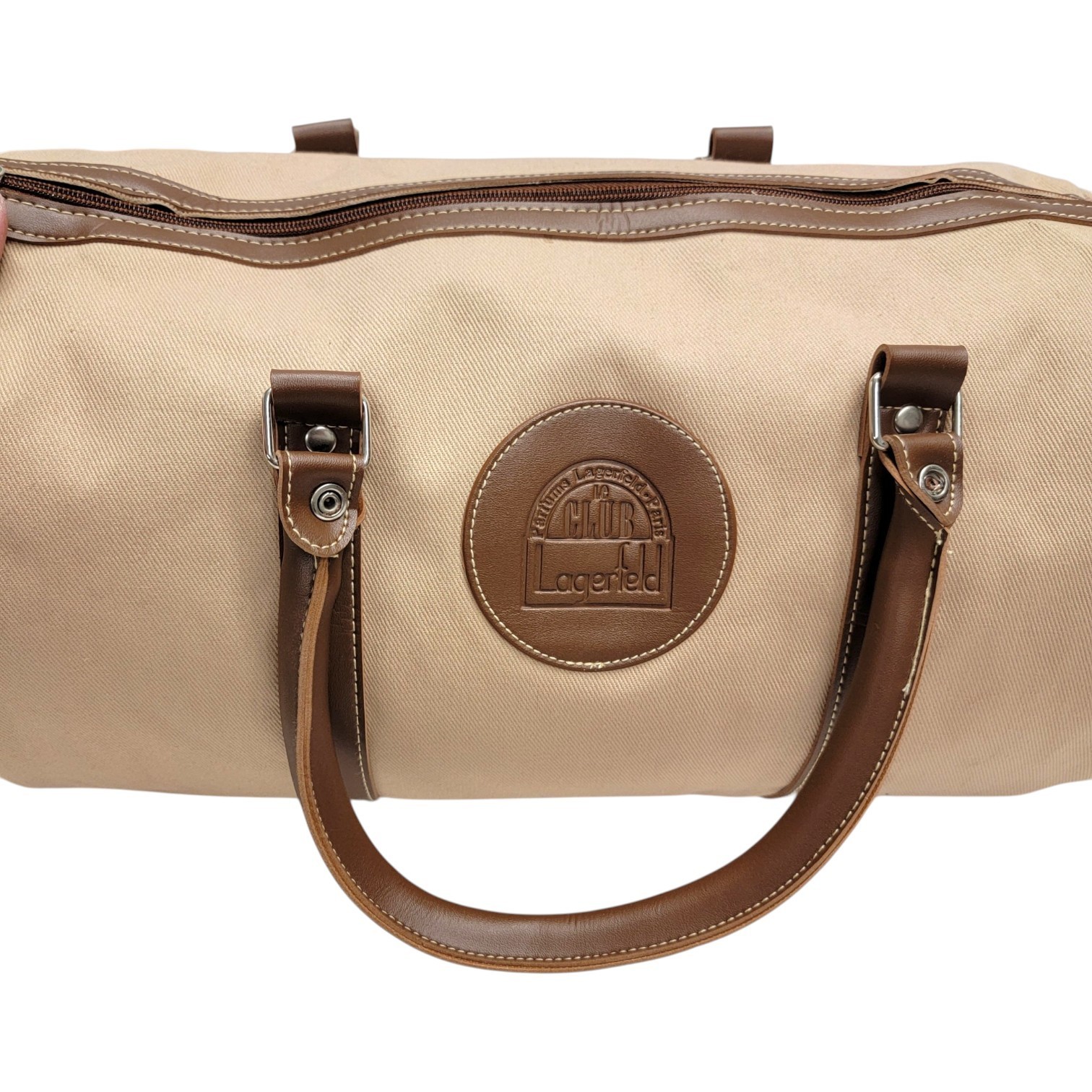 Vintage Karl Lagerfeld Duffle Bag Club Parfums Tan Canvas Travel Gym Weekender