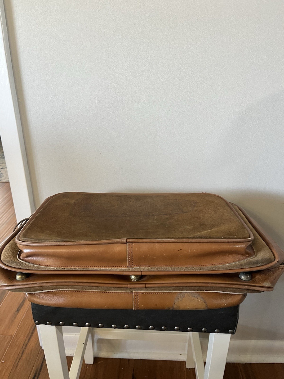 Vtg Harrison Leather Goods Corp. zip Grid satchel bag Suitcase Suede Briefcase