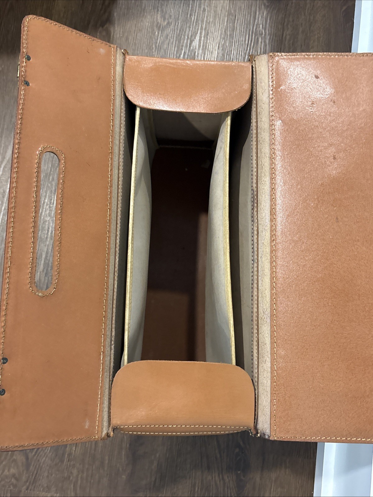 Vintage Brown Leather Briefcase Attache Case Hard Shell Travel Luggage Suitcase