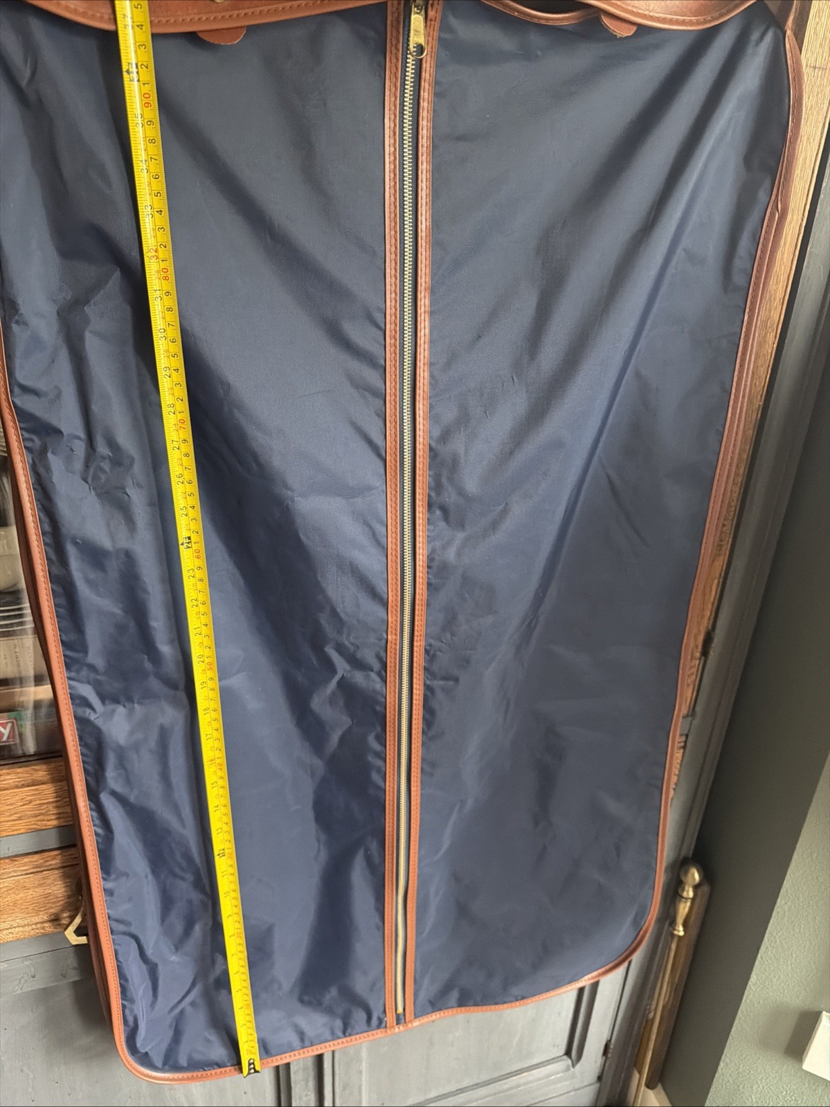 Vintage Sears Brown Faux Leather Garment Bag With Zipper And Buttons