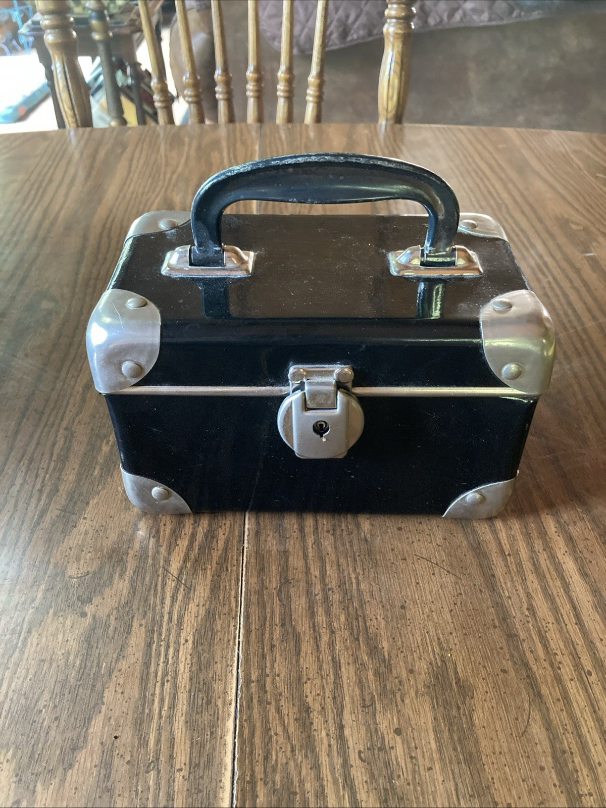 Vintage Hard Black Make Up/travel Case Made In Italy