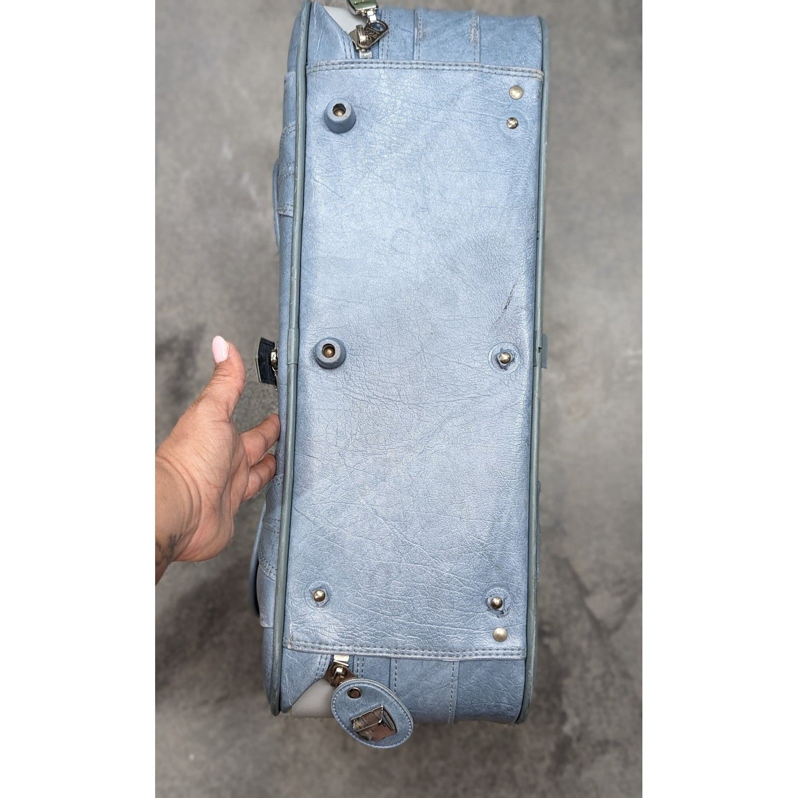 American Tourister Vintage Baby Blue Faux Leather Suitcase Travel Luggage