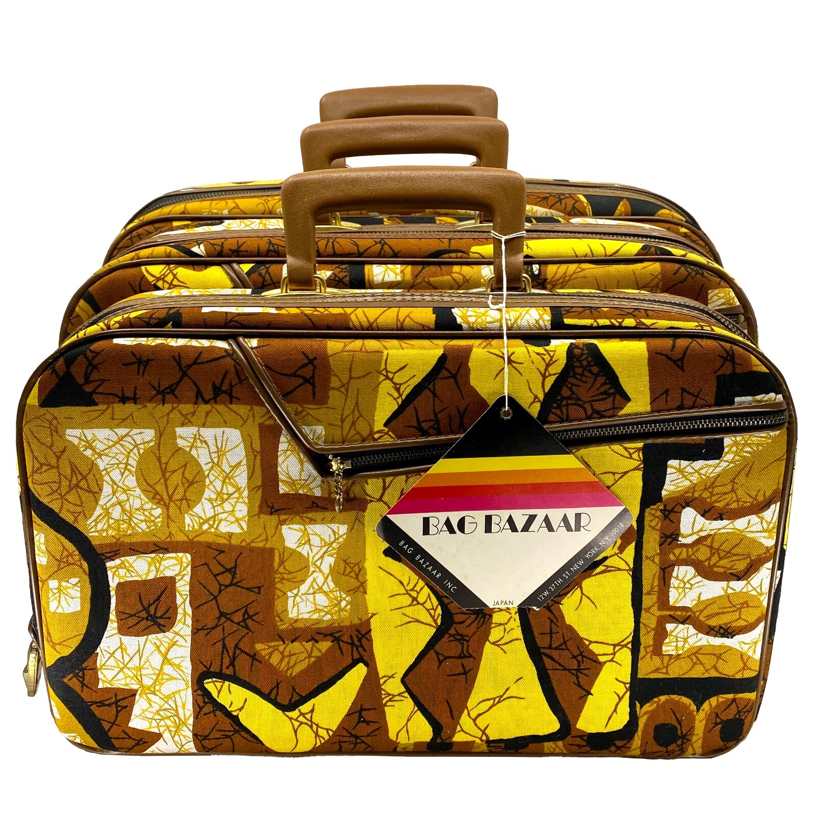 Vintage 1960 Abstract Mod Fabric 3 pc Travel Luggage Suitcase Japan Bag Bazaar