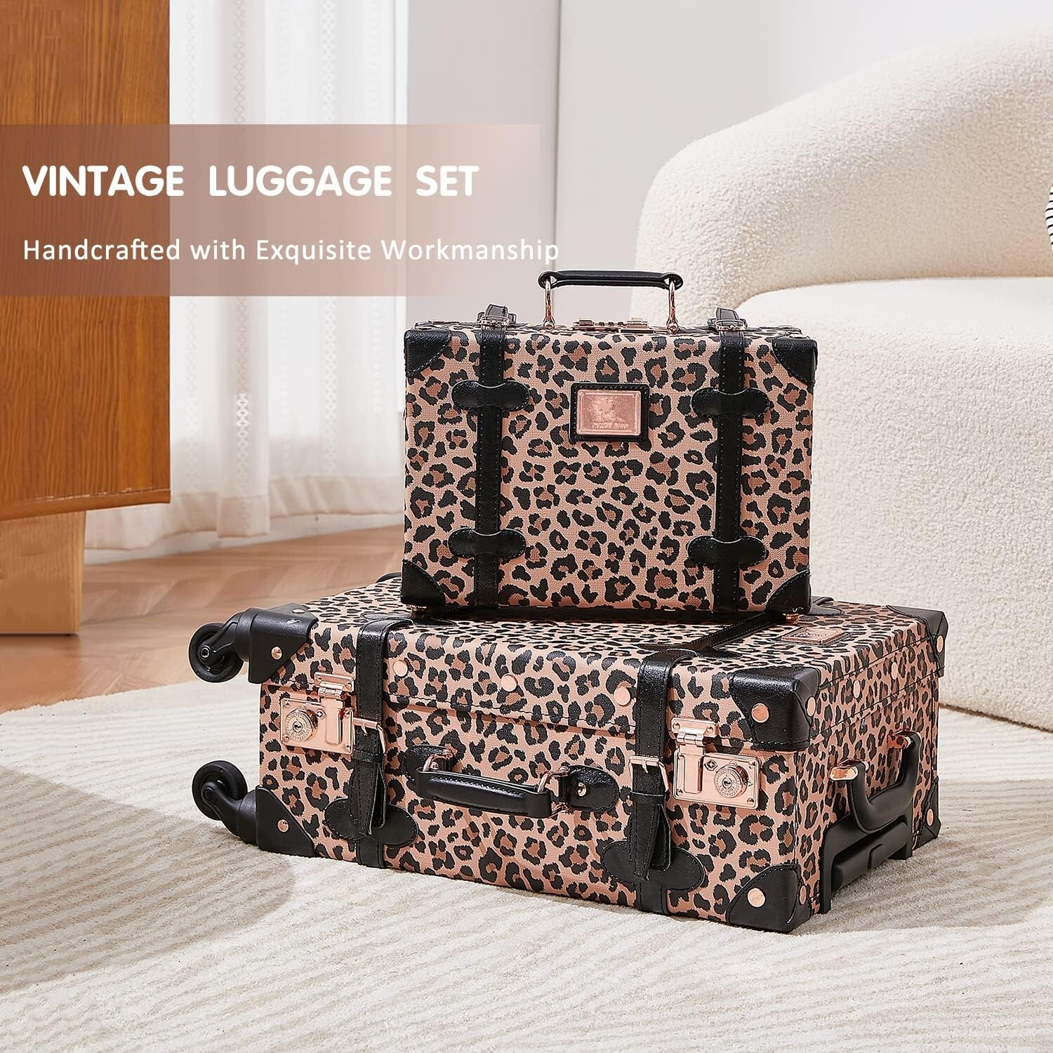 2 Piece Vintage Suitcase Set 26″ Women Cute Travel Luggage with 12″ Handbag