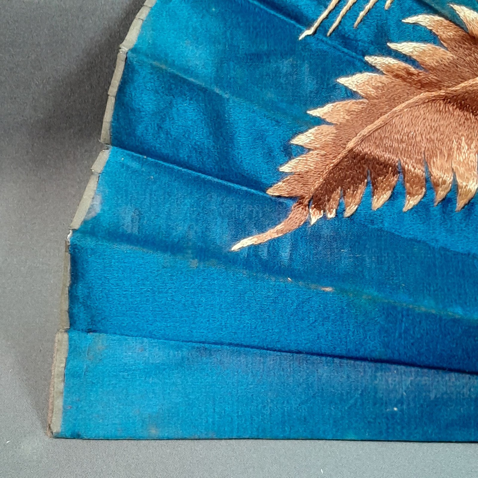 39. Antique Fan With Draft Wood Frame, Embroidered Velvet Country.