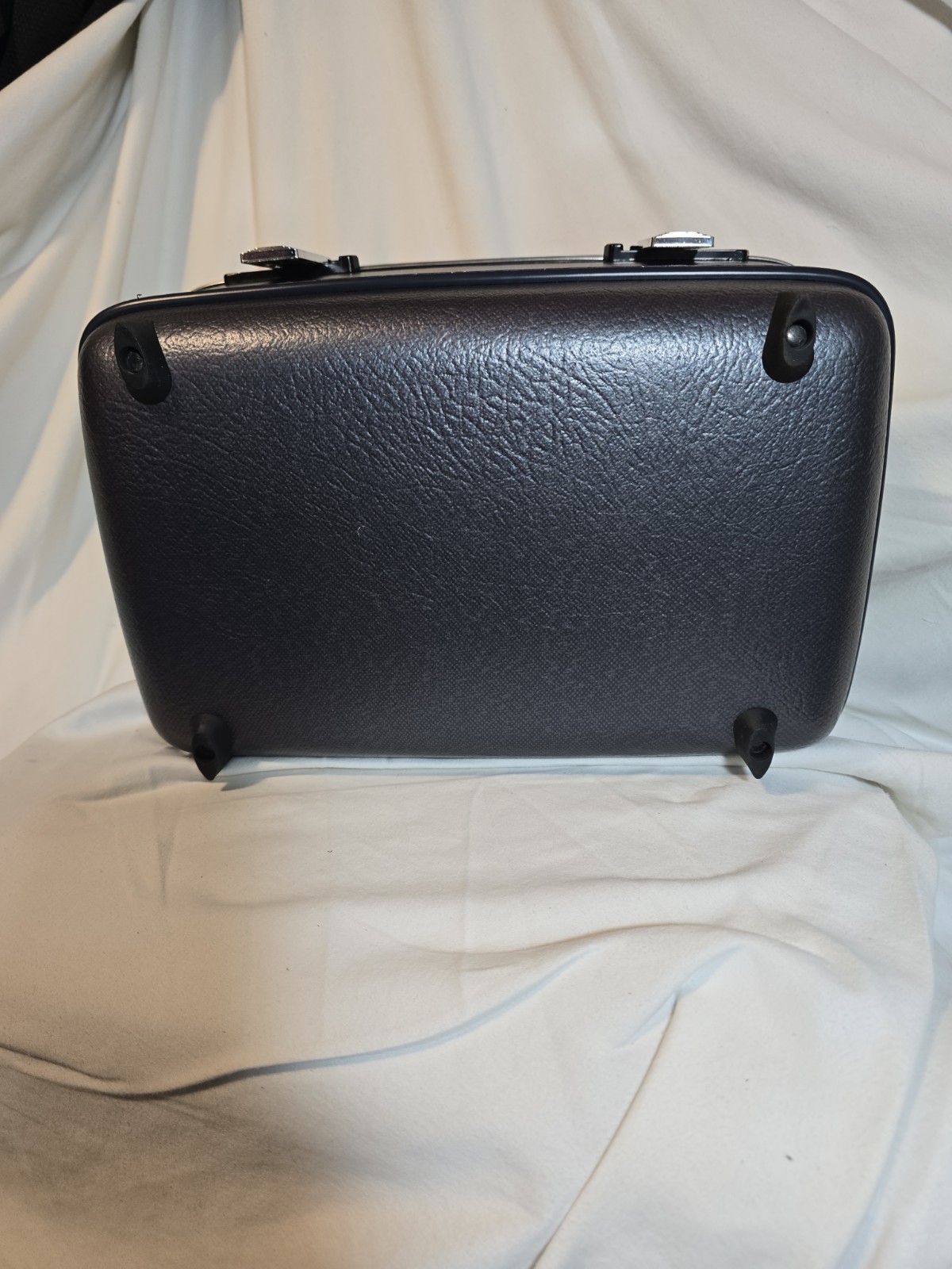 Vintage Navy Blue Gray American Tourister Train Case Key & Tray Nice and Clean