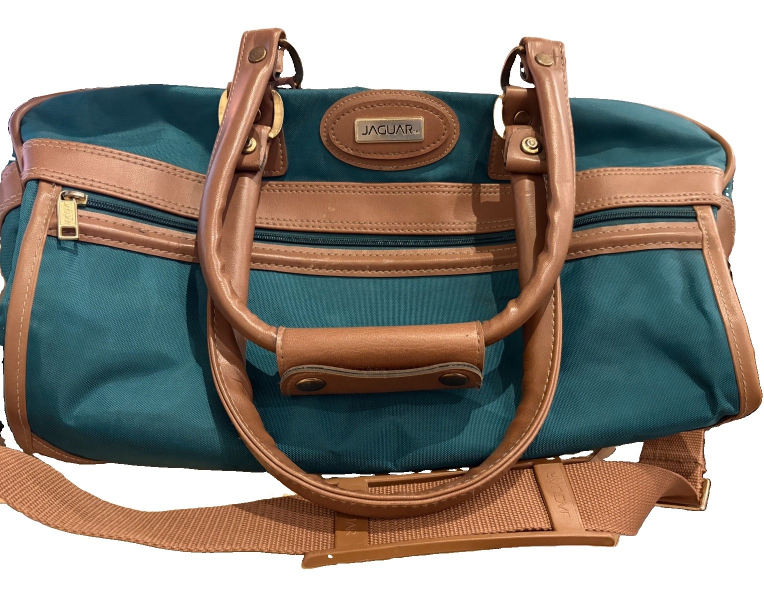 Jaguar Travel Bag Overnight Weekender Jade Green with Leather