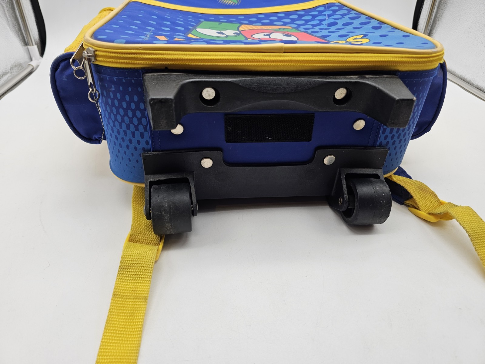Vintage Veggie Tales Kids Rolling Suitcase Blue And Yellow Vacation 16”x12”