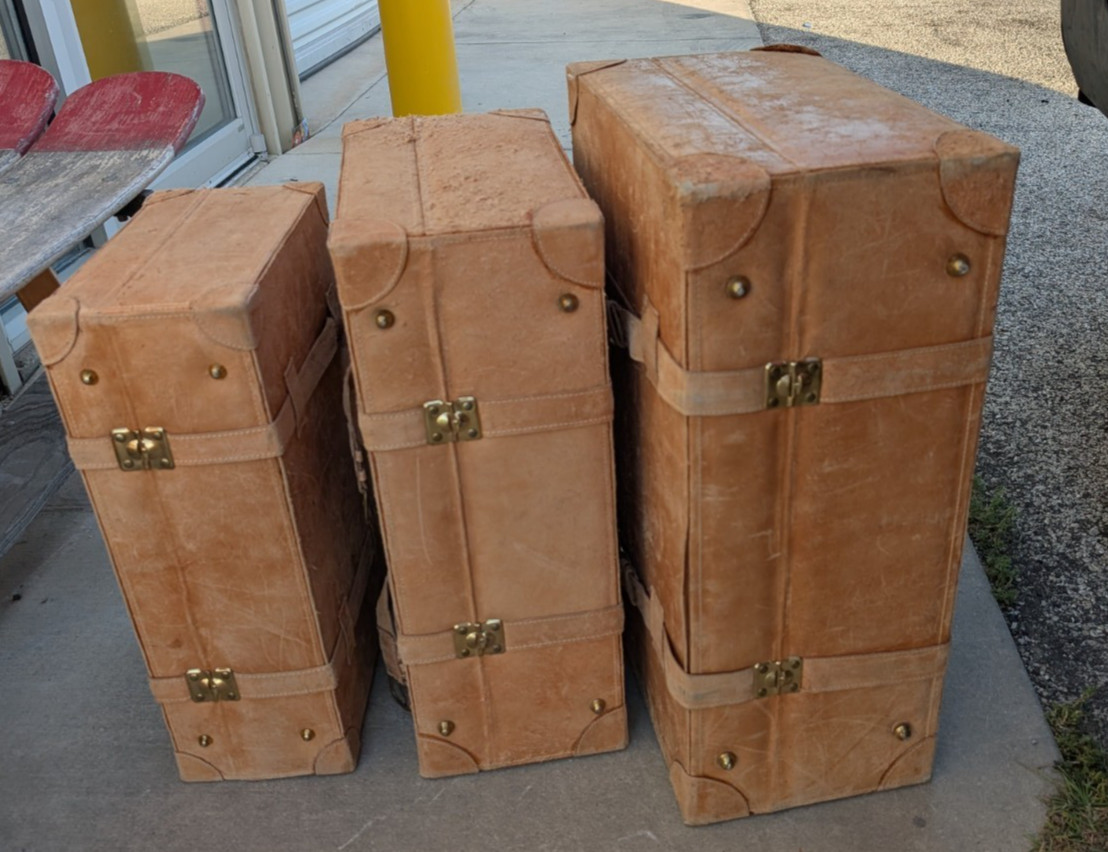 Set-3 Vintage/Antique Suede Leather Morocco Suitcases Luggage split leather
