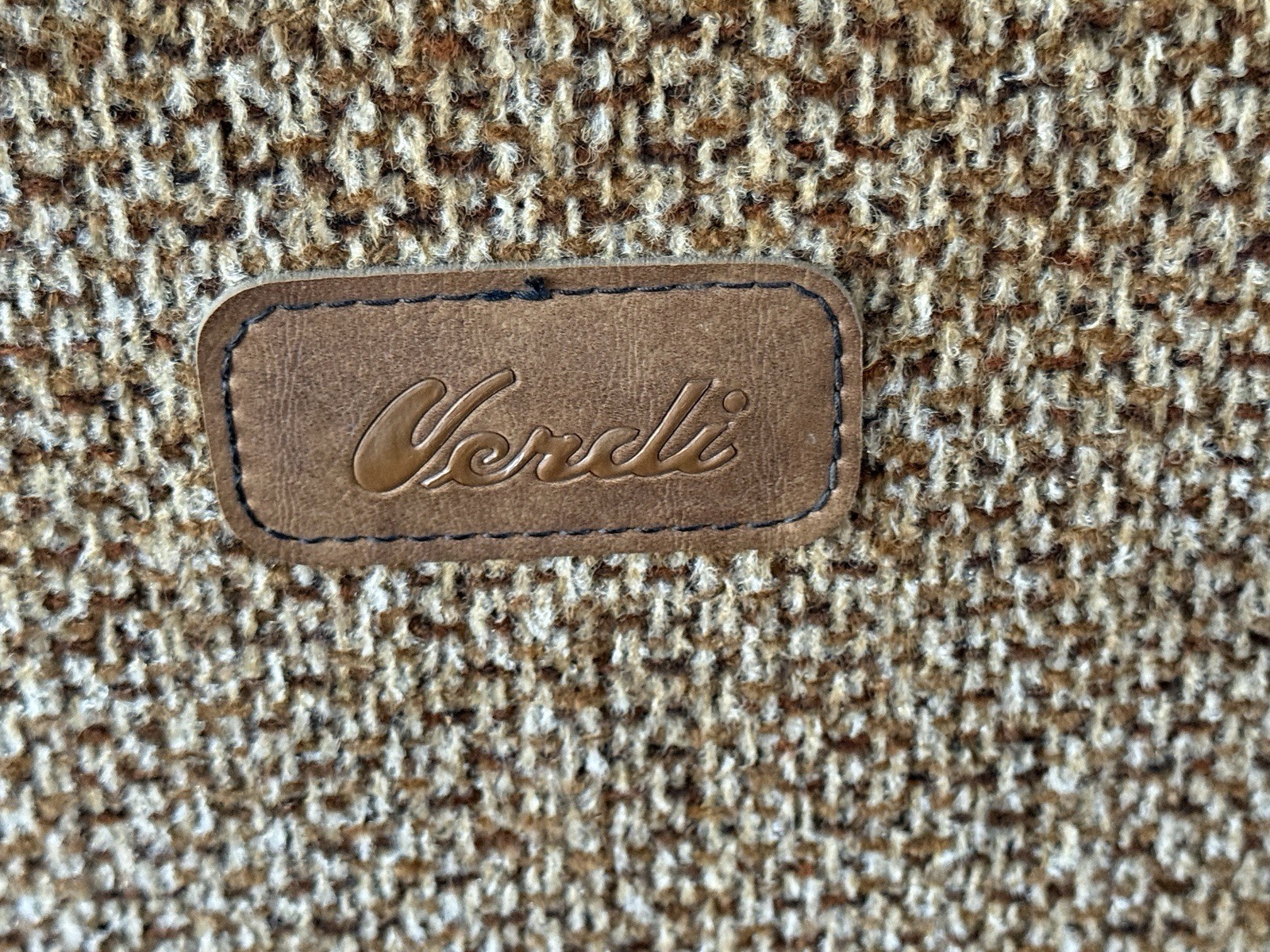 Verdi Vintage Tweed Travel Suitcase Luggage Brown Leather Prop Decor
