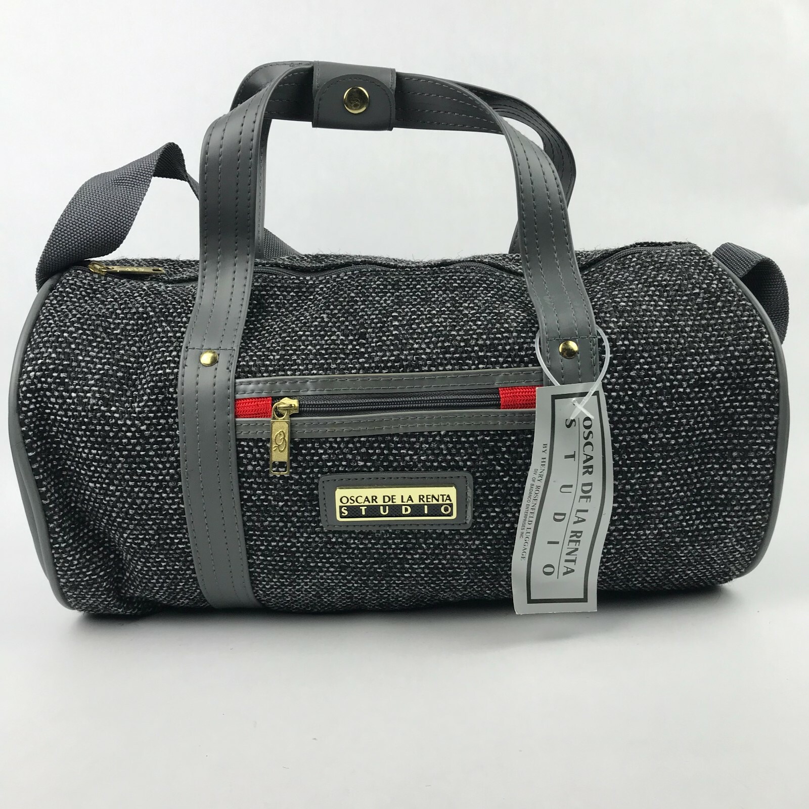 X3 VTG NWT OSCAR DE LA RENTA Tweed Luggage Travel Bag Gray Duffle Garment