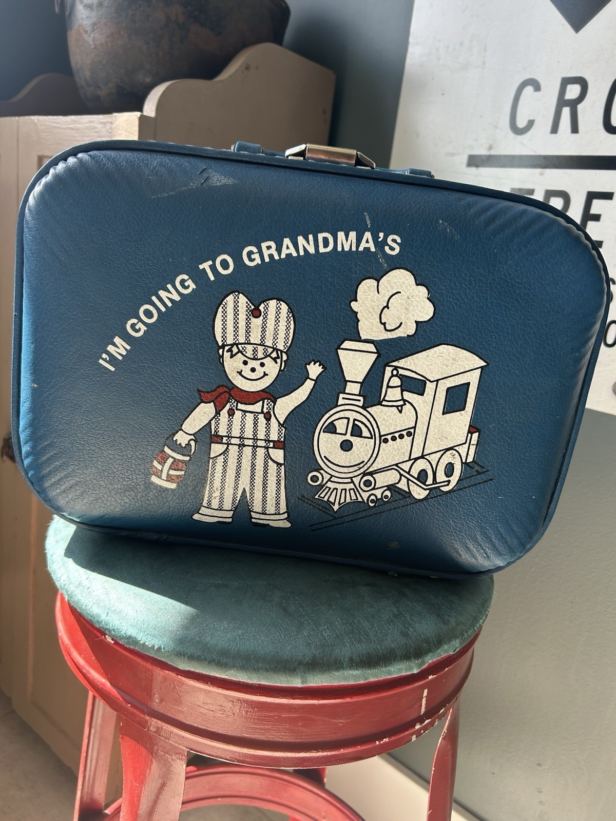 vintage child’s Hard-sided Suitcase, I’m going To grandma’s