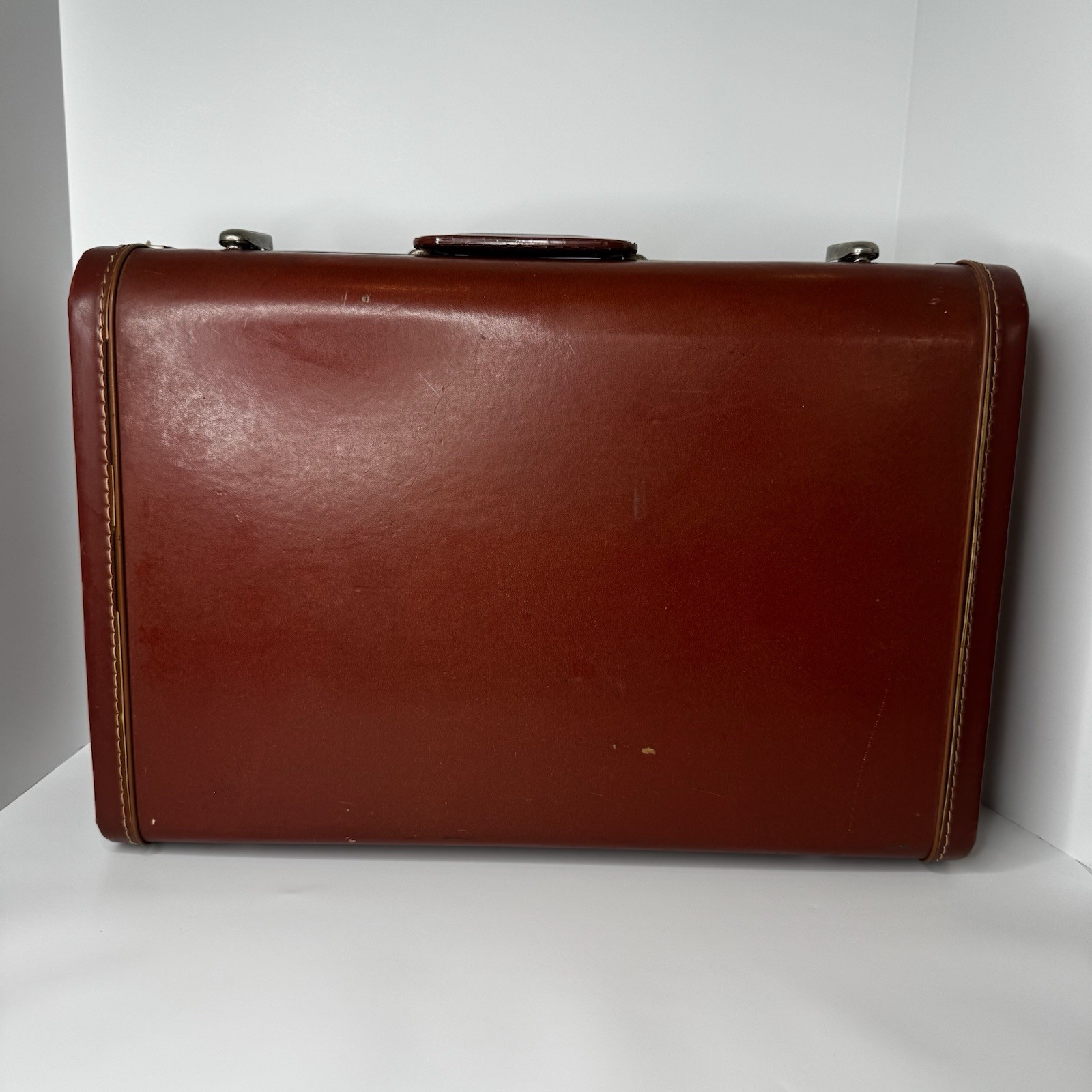 VTG Gateway Luggage Suitcase Hard Shell Brown 1940s 1950s Mid-Century Prop Decor
