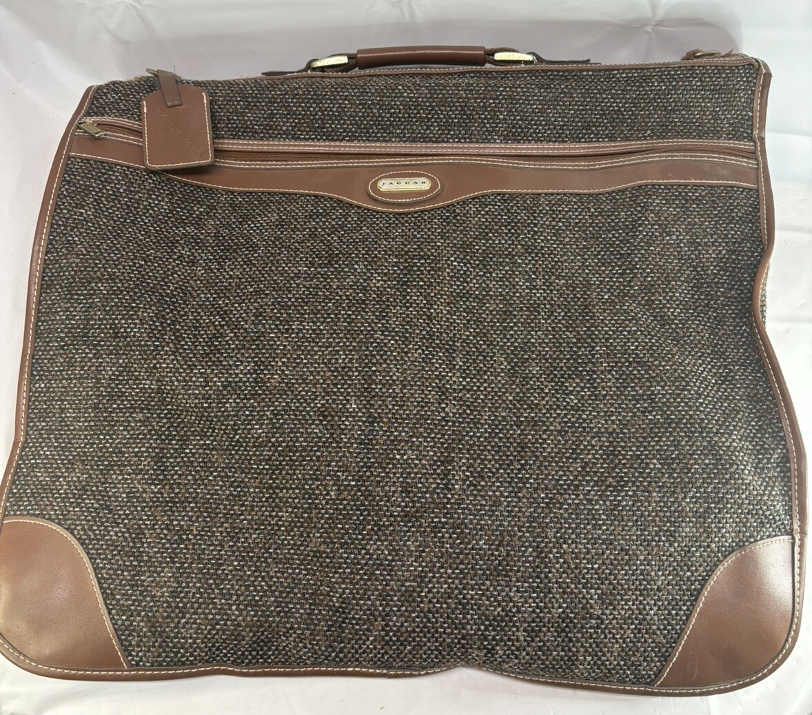 Vintage Jaguar Brown Tweed Clothing Garment Bag Travel Luggage Hanging Suit