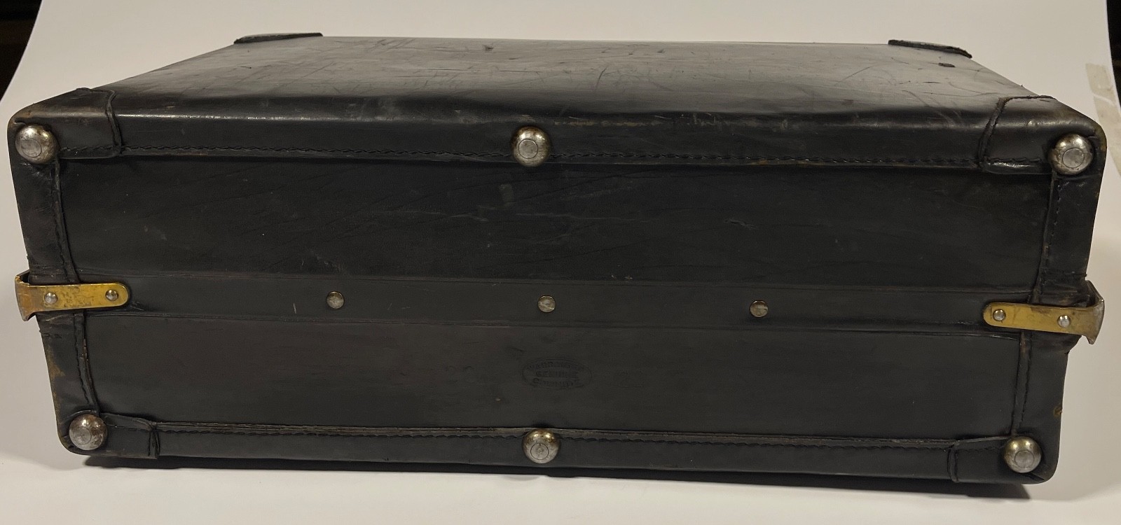 Vintage 1920s Black Leather Suitcase Travel Train Case Luggage Straps No Key