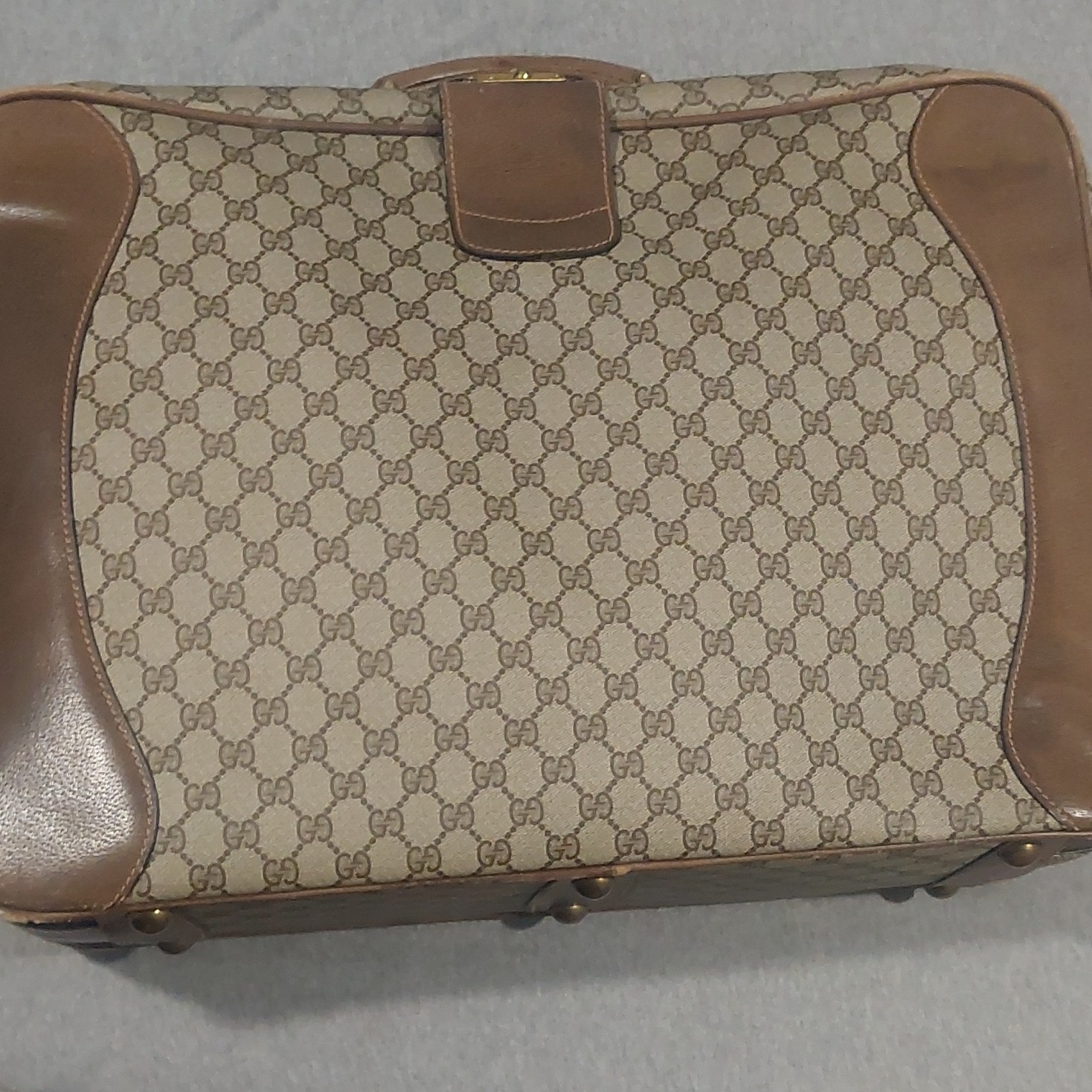 Vintage Gucci Brown Leather Canvas Monogram Suitcase